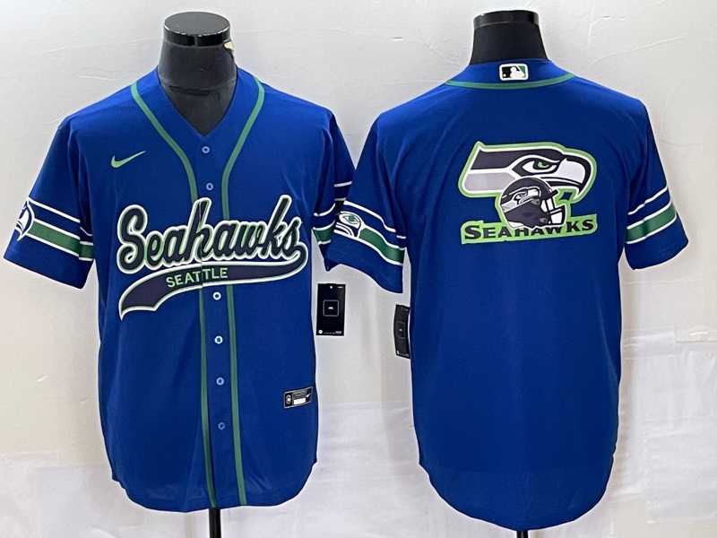 Men%27s Seattle Seahawks Big Logo Blue With Patch Cool Base Stitched Baseball Jersey->tampa bay buccaneers->NFL Jersey